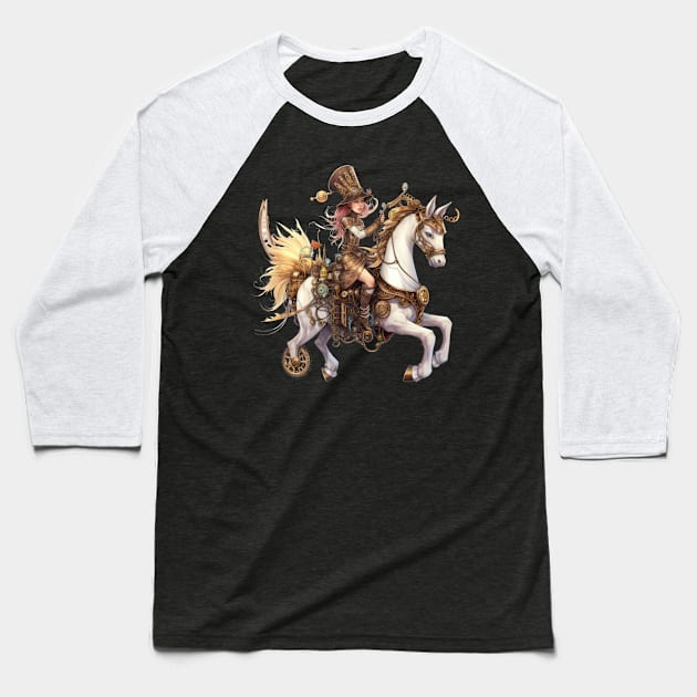 Pink Haired Steampunk Rider: On Her Mechanical Steed Baseball T-Shirt by MerlinArt